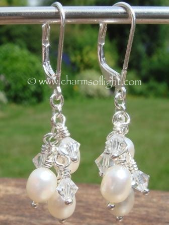 Freshwater Pearl and Crystal cluster earrings